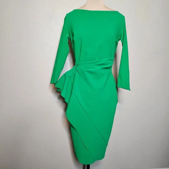 CHIARA BONI La Petite Robe Green Boat Neck Wrap Ruffle Dress Made in Italy  42/6